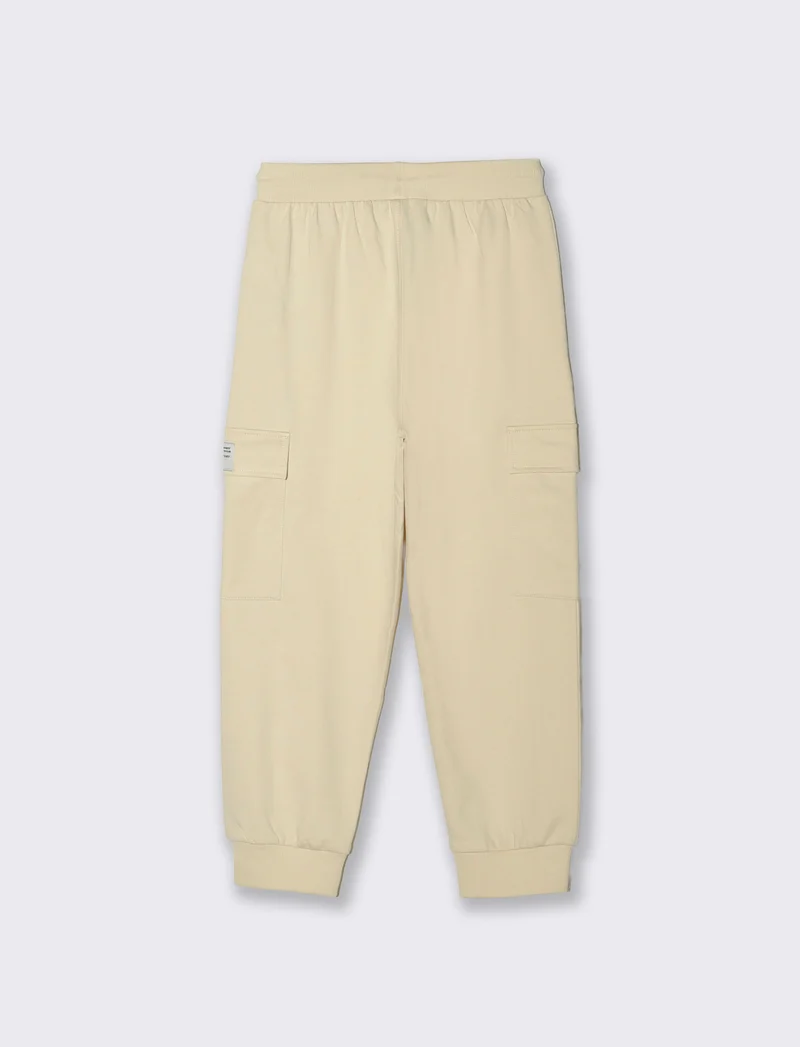 Jogger in cotone con tasconi e coulisse - Beige
