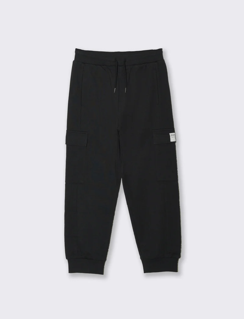 Jogger in cotone con tasconi e coulisse - Nero