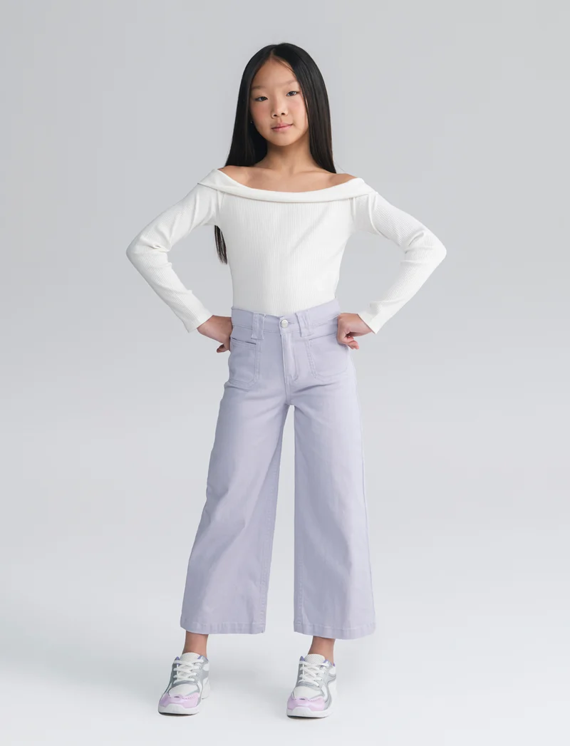 Pantalone gamba larga in cotone per bambina - Lilla