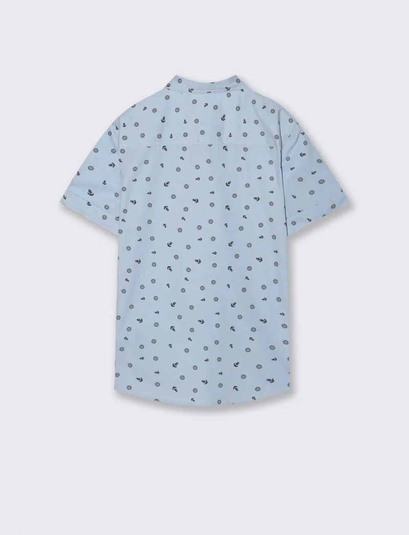 Camicia mezza manica micro-stampa cotone - Azzurro