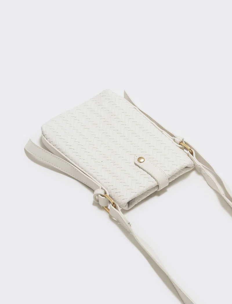 Portacellulare intrecciato con tracolla elegante - Bianco