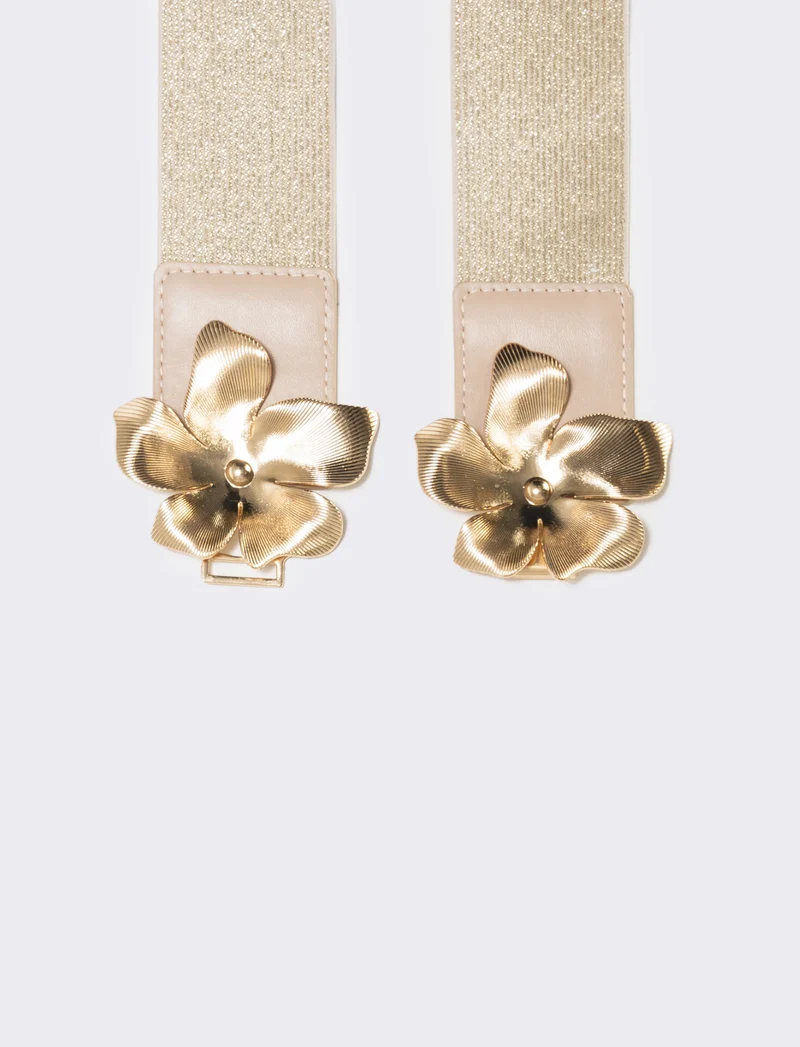 Cintura elastica lurex con fibbia fiore - Oro