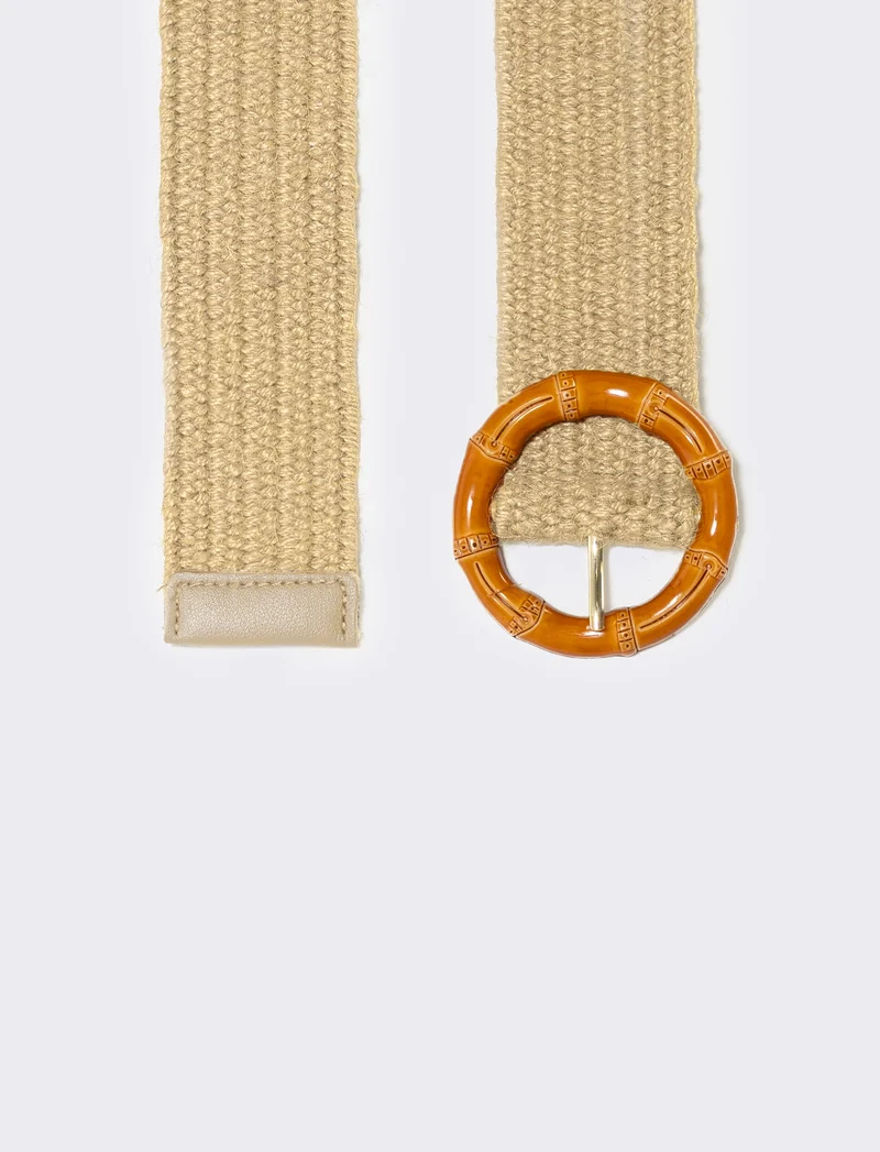Cintura elastica effetto paglia - Beige