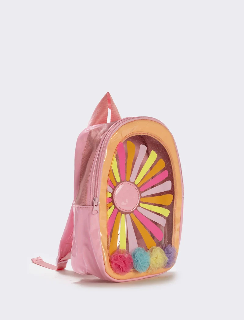 Zainetto trasparente con pon pon in tulle - Arancio