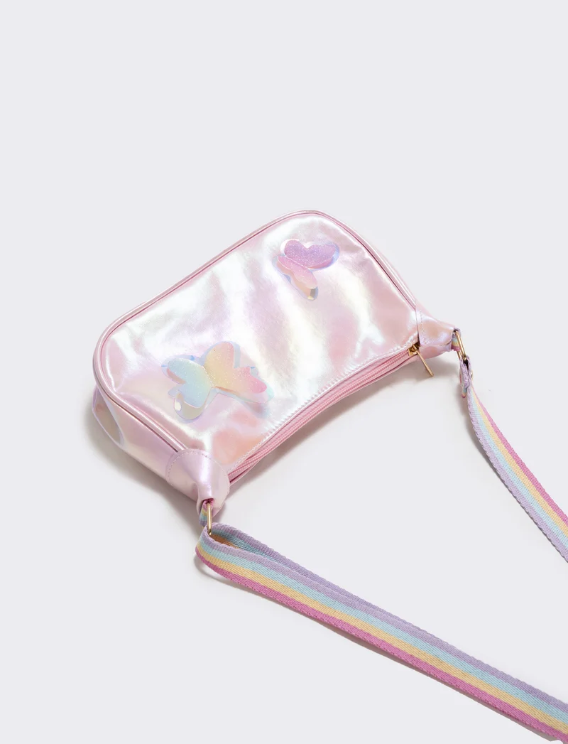 Borsetta rettangolare con farfalle glitter - Rosa