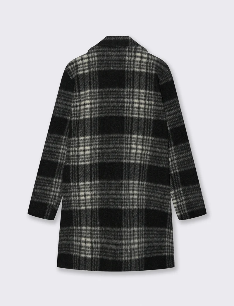Cappotto monopetto in tessuto a quadro - Nero