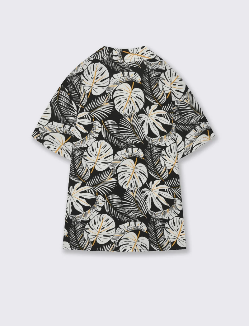 Camicia in cotone mezza manica fantasia - Nero