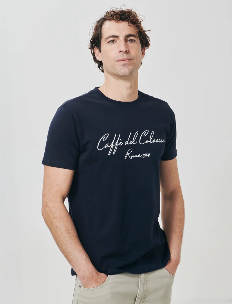 T-shirt girocollo con stampa 3D effetto - Blu