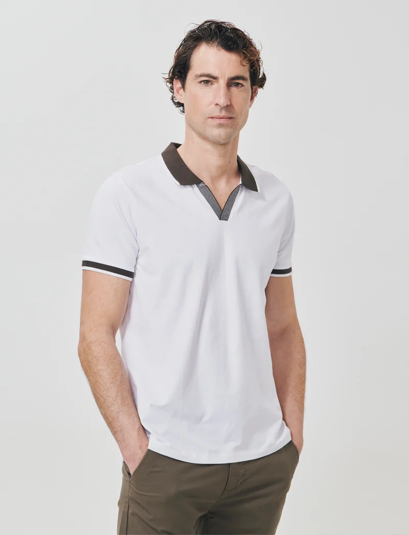 Polo Collo Derby in Cotone Elasticizzato - Bianco