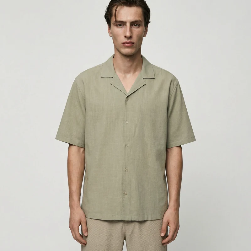 Camicia boxy fit in cotone slub - Verde kaki