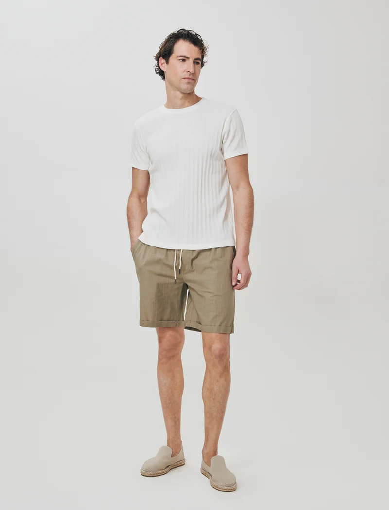 Bermuda Jogger in Cotone Slub con Tasche - Verde kaki