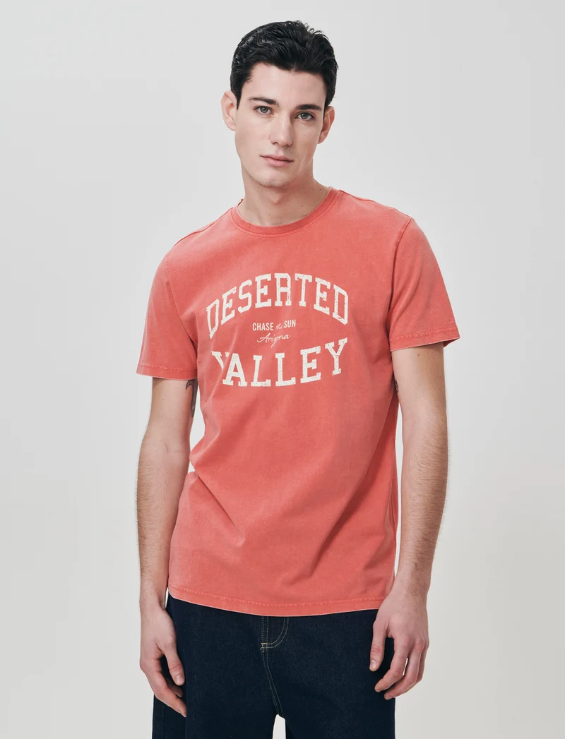 T-shirt Acid Wash in Cotone Jersey - Corallo