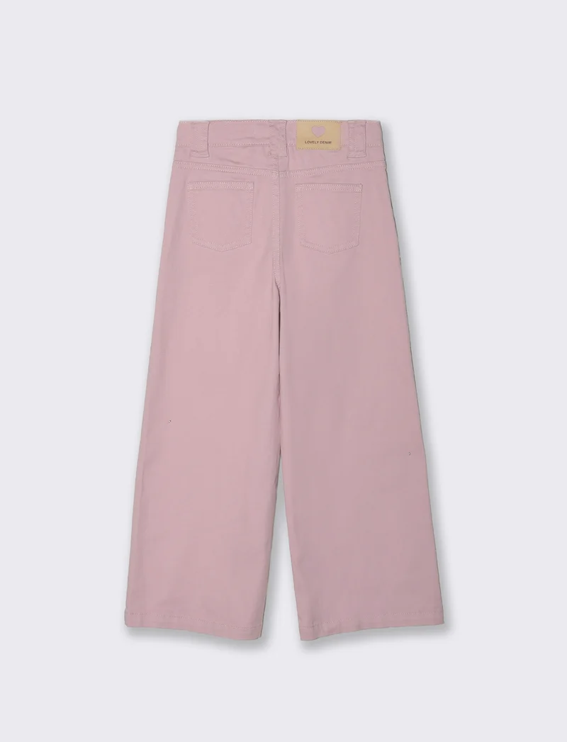 Pantalone gamba larga in cotone per bambina - Rosa chiaro