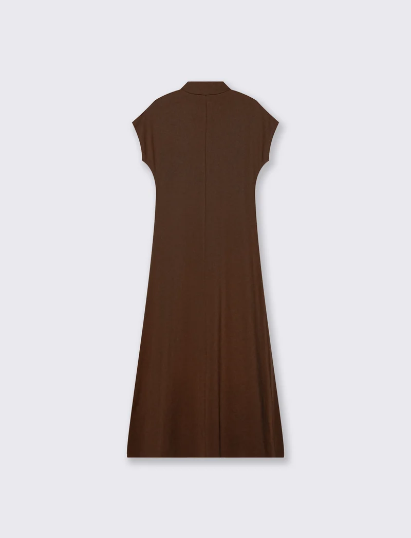Vestito lungo in cotone manica corta - Marrone cioccolato