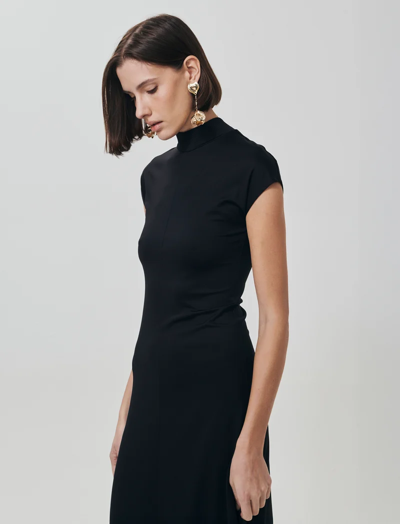 Vestito lungo in cotone manica corta - Nero