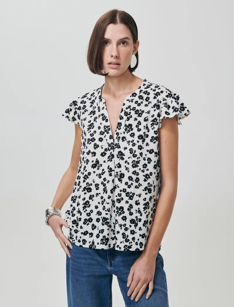 Blusa con scollo a V e rouches maniche - var 1