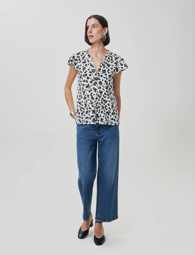 Blusa con scollo a V e rouches maniche - var 1