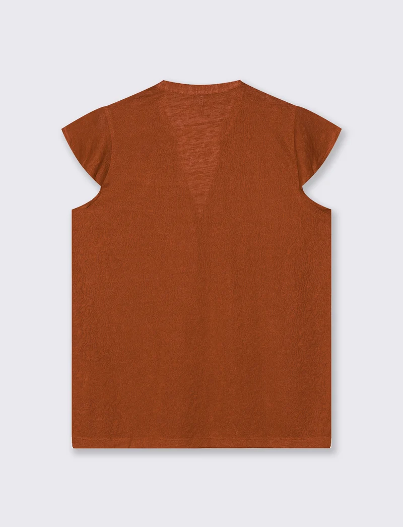 T-Shirt Scollo a V Manica Corto - Cognac