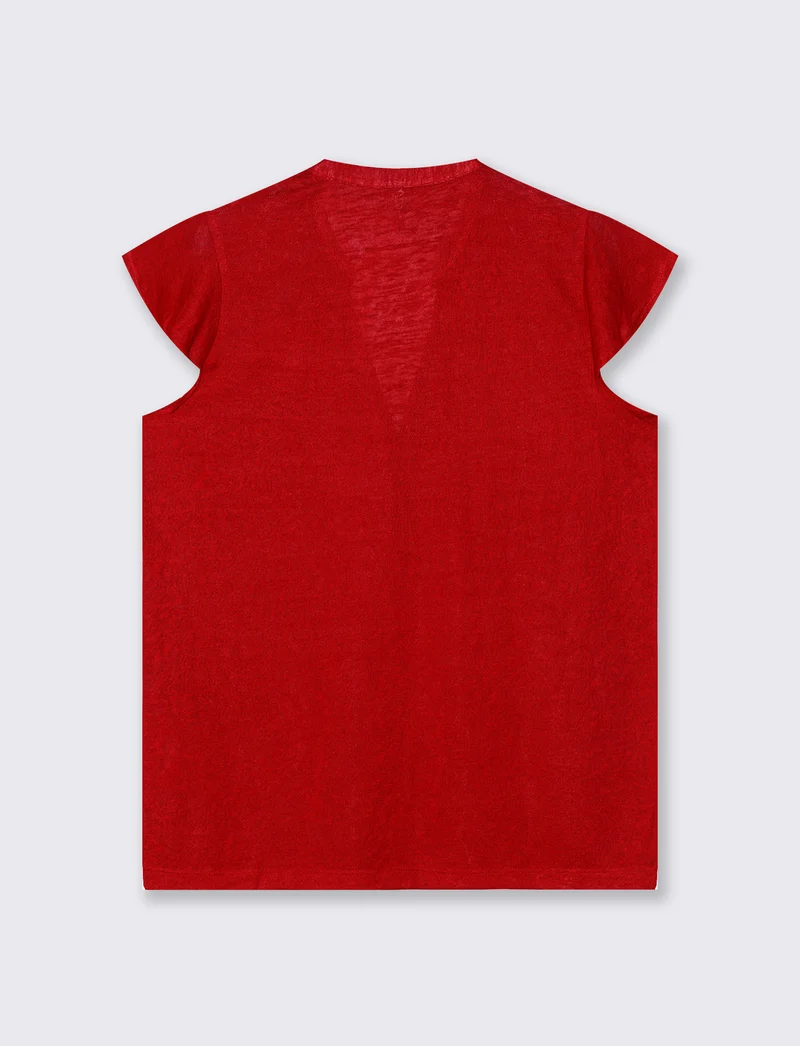 T-Shirt Scollo a V Manica Corto - Rosso
