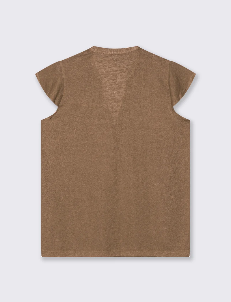 T-Shirt Scollo a V Manica Corto - Cammello