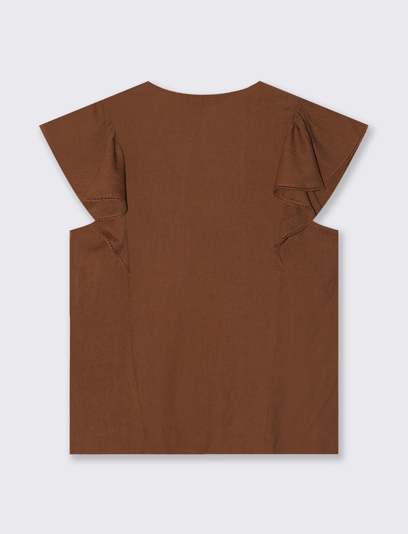 Camicia Giro Maniche con Rouches - Marrone tabacco