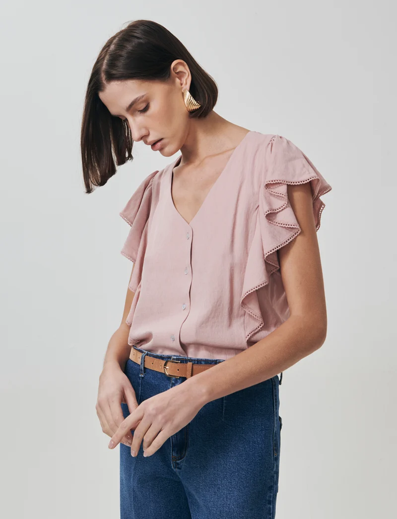 Camicia Giro Maniche con Rouches - Rosa antico