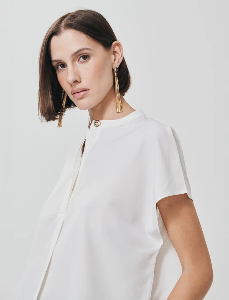 Blusa con colletto coreano e spacchi - Avorio