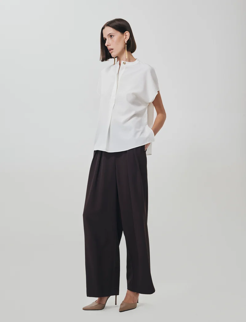 Blusa con colletto coreano e spacchi - Avorio