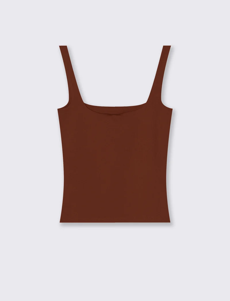 Top con spallina larga e scollo V cut-out - Cognac