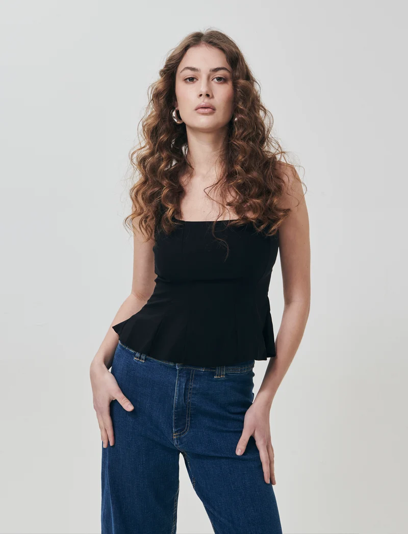 Top con scollo quadrato e zip - Nero