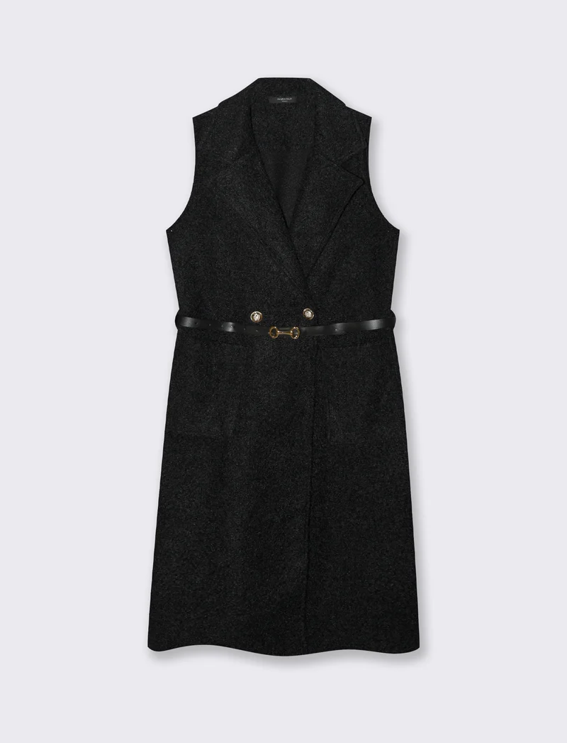 Cappotto con cintura smanicato - Nero
