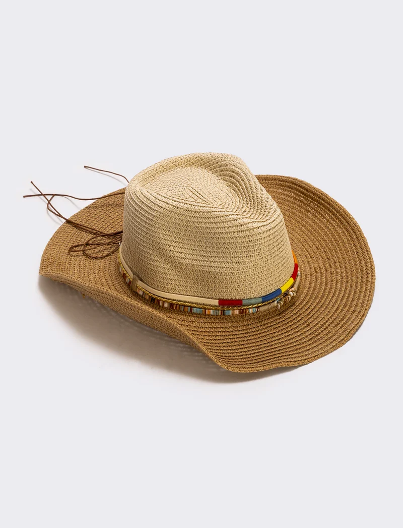 Cappello cowboy con cordoncino multiuso - Beige