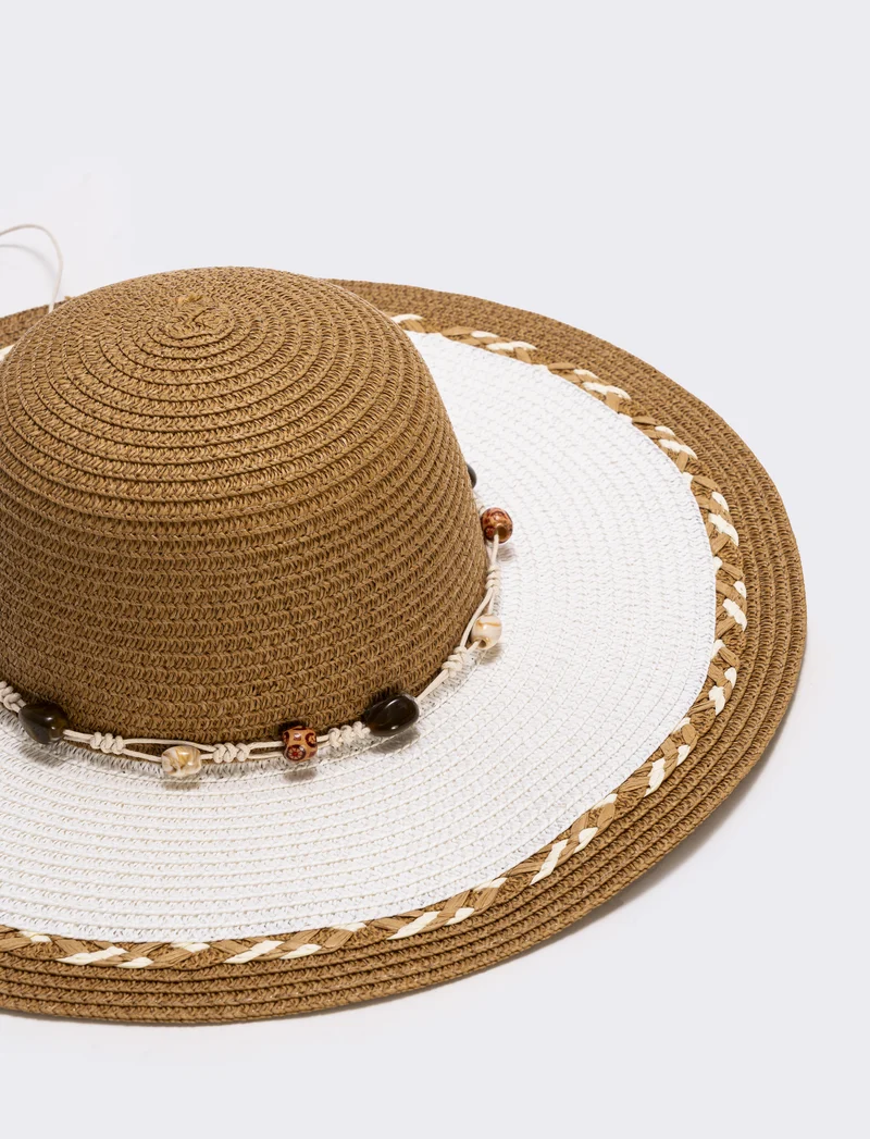 Cappello bicolor in paglia con impunture - Bianco