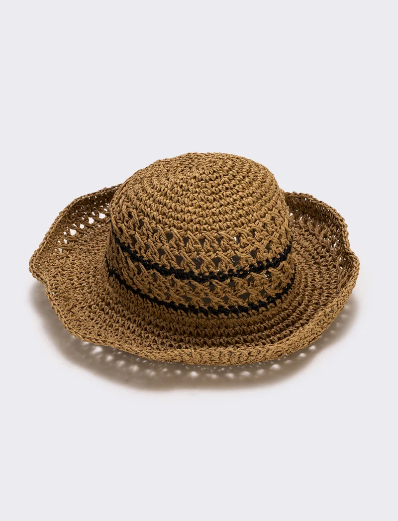 Cappello in paglia a doppio righino - Beige