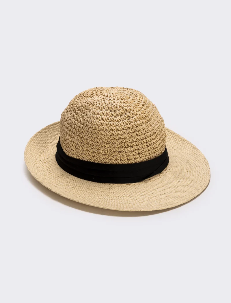 Cappello in paglia con banda nera uomo - Bianco natural