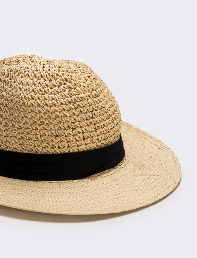 Cappello in paglia con banda nera uomo - Bianco natural