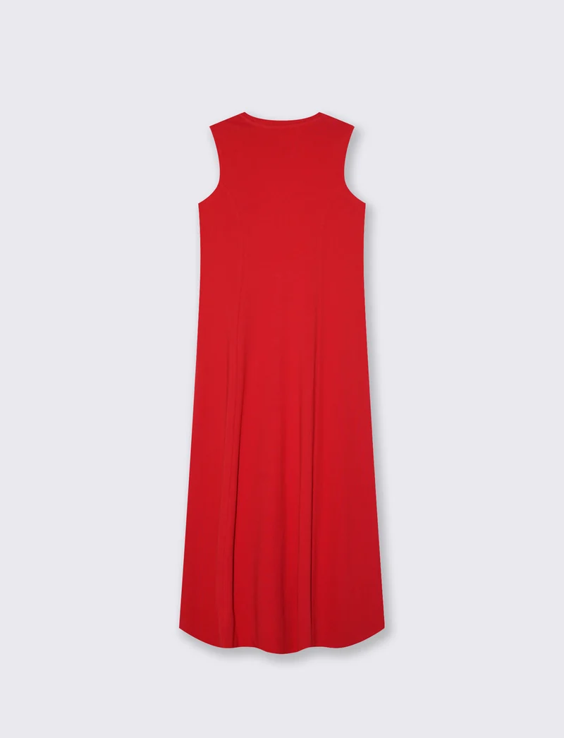 Vestito lungo in cotone svasato senza maniche - Rosso