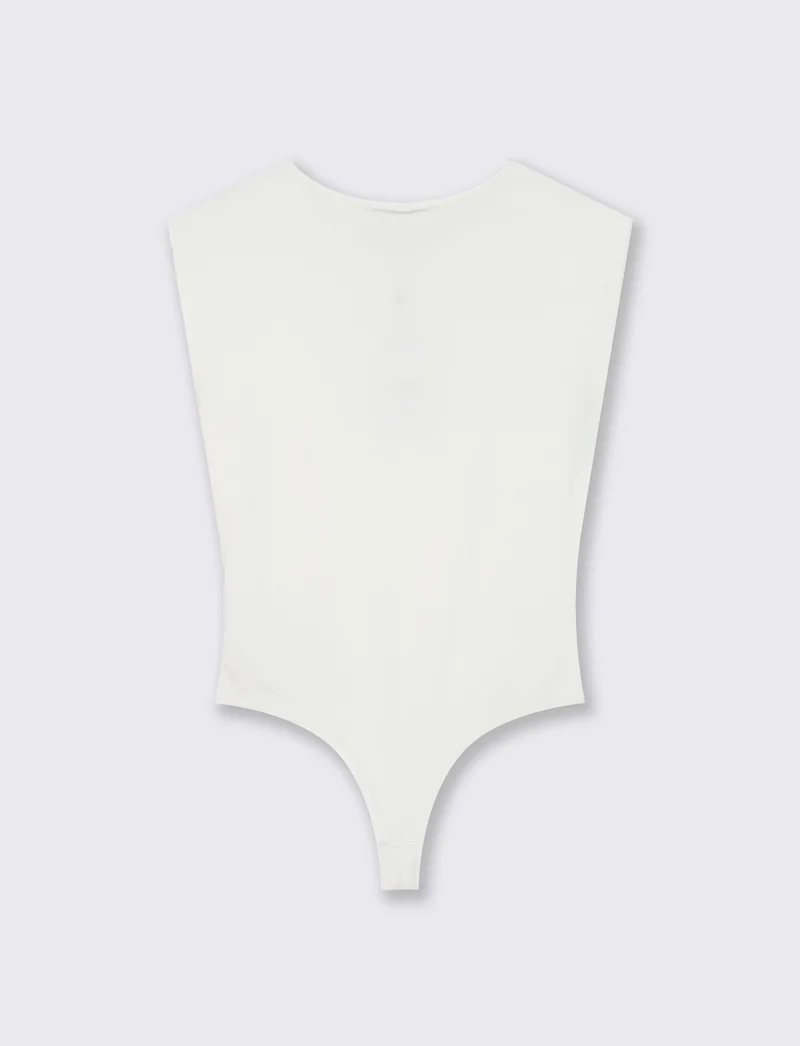 Body con arriccio su fianchi e spalle - Bianco latte