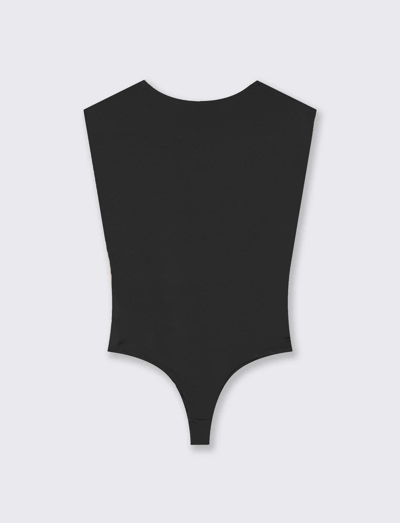 Body con arriccio su fianchi e spalle - Nero