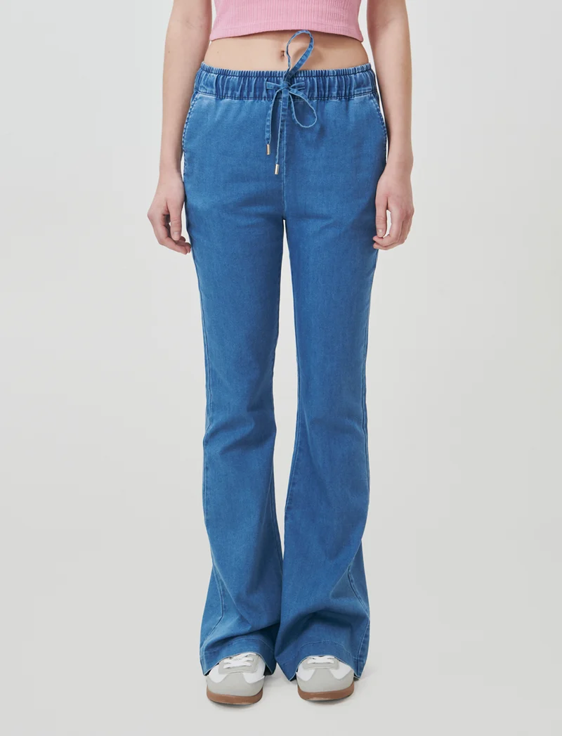 Pantalone Flare con Elastico in Vita - Denim