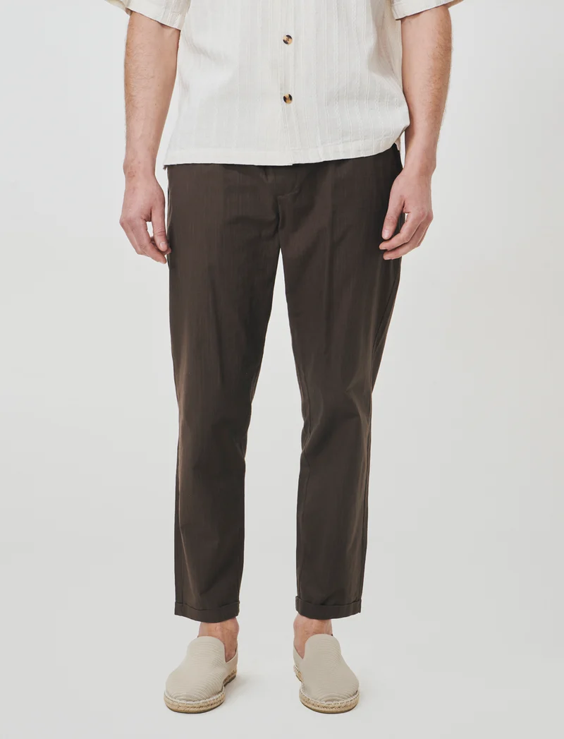 Pantaloni Chino Jogger in Cotone Slub - Moro