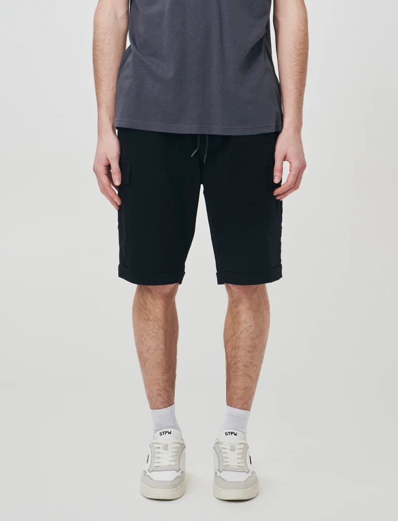Bermuda Jogger Cargo Fit in Cotone Stretch - Nero