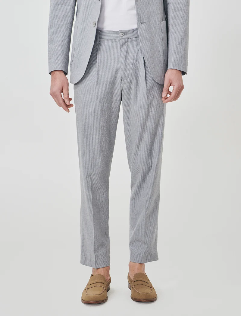 Pantaloni mix lino effetto riga formali - Grigio
