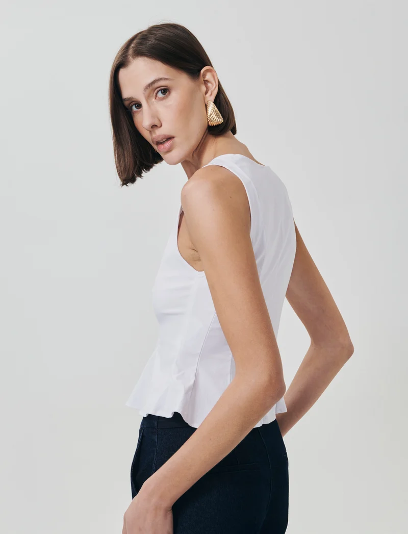 Top con scollo quadrato e zip - Bianco