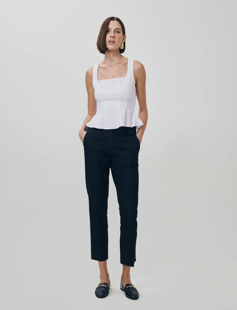 Top con scollo quadrato e zip - Bianco