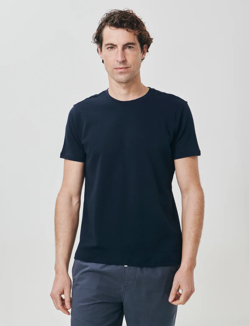 T-shirt cotone jacquard maniche corte - Blu