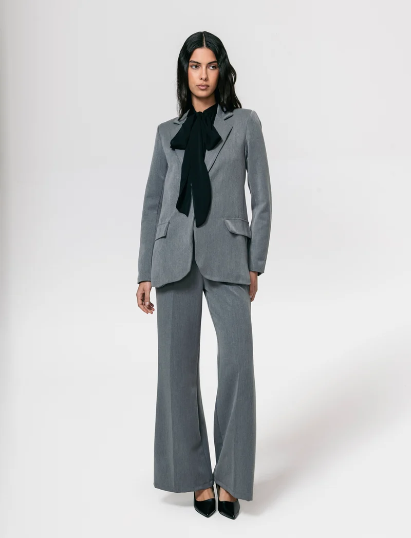 Pantalone a zampa con cintura - Grigio scuro