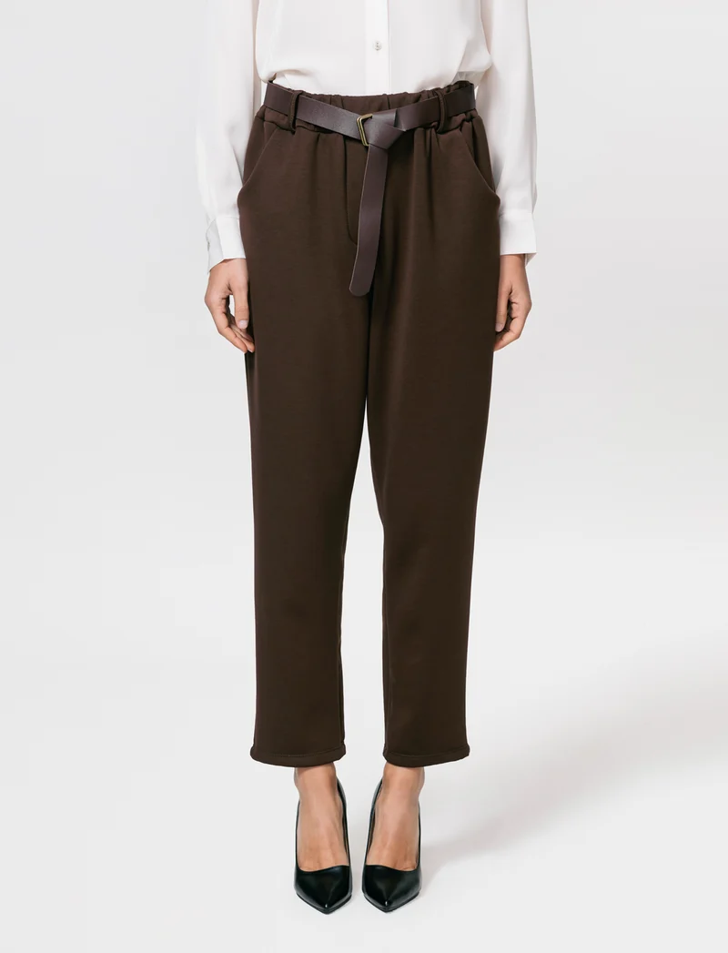 Pantalone in tessuto morbido con cintura - Moro