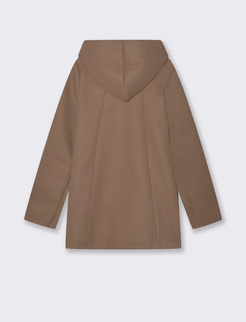 Cappotto con cappuccio e zip - Grigio fango