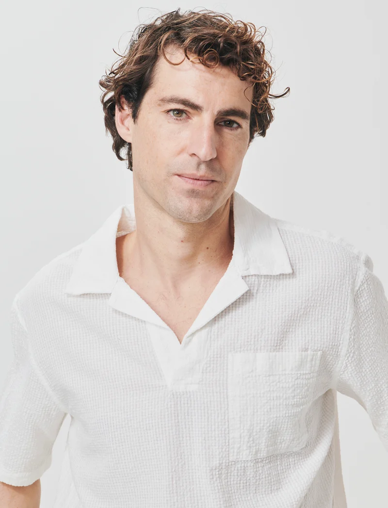 Polo jacquard effetto garza maniche corte - Bianco